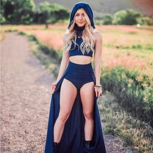 Festival Set ✨Maxi Split Skirt Hot Shorts and Tank with Hood 💚 Olive Green